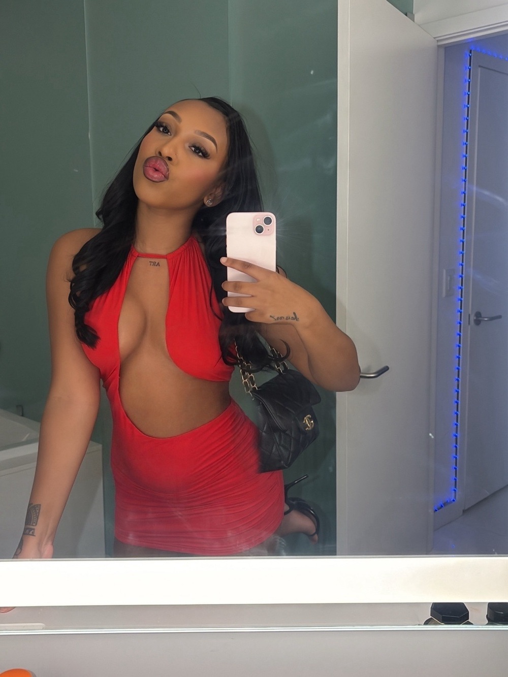 Red Cutout Halter Mini Dress -